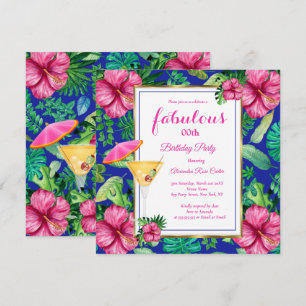 Invitación Fiesta de cumpleaños floral de cóctel tropical fab