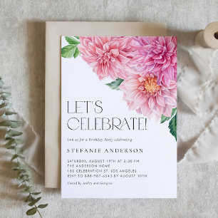 Invitación Fiesta de Cumpleaños Floral de Dalia Rosa Acuarela
