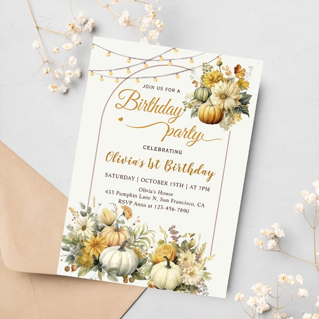 Invitación Fiesta de cumpleaños floral de la Calabaza Rusa Fa (Subido por el creador)