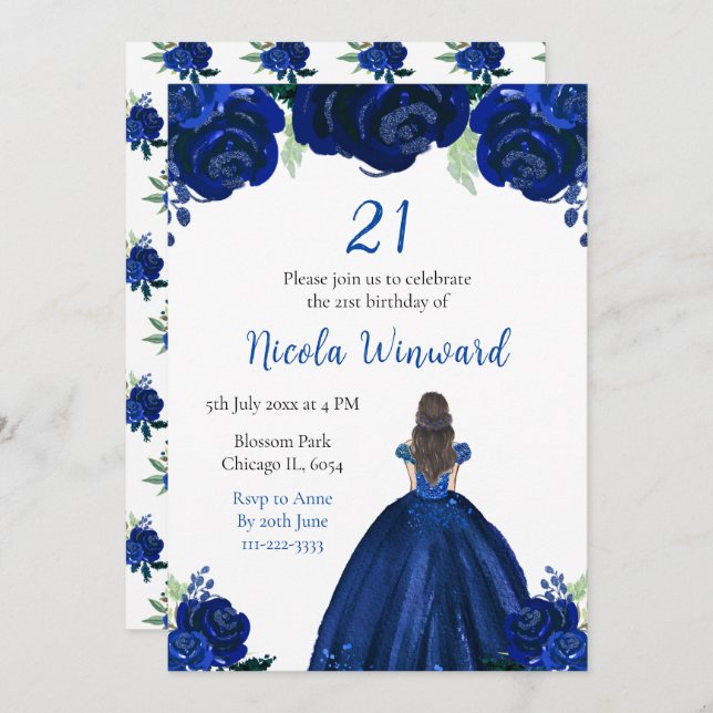 Invitación Fiesta de cumpleaños floral de la Marina de los Pr (Anverso / Reverso)