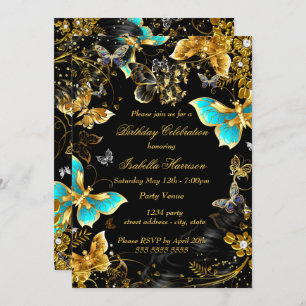 Invitación Fiesta de cumpleaños floral de la mariposa Verde a