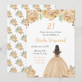 Invitación Fiesta de cumpleaños floral de la princesa de pelo