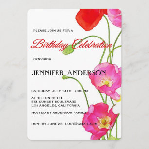 Invitación Fiesta de cumpleaños floral de las amapolas únicas