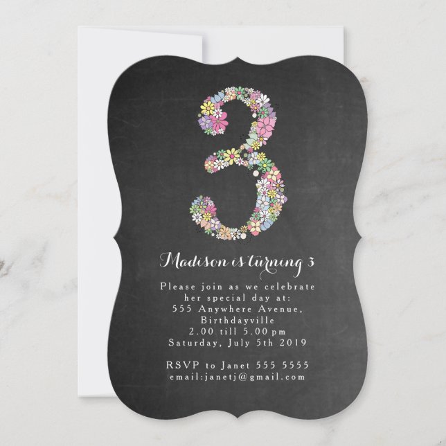 Invitación Fiesta de cumpleaños floral de los chicas de la (Anverso)
