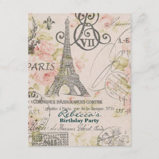 Invitación fiesta de cumpleaños floral de París de la torre