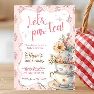 Invitación Fiesta de cumpleaños floral de té rosa acuarela vi