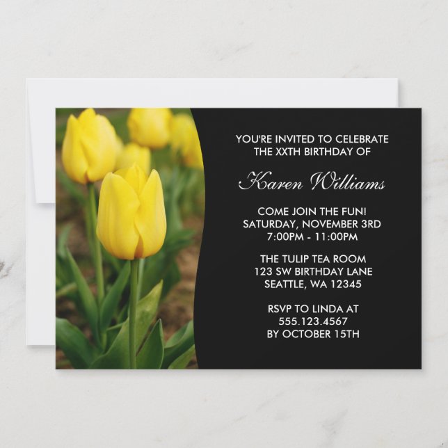 Invitación Fiesta de cumpleaños floral de tulipanos amarillos (Anverso)