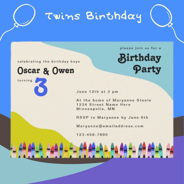 Invitación Fiesta de cumpleaños floral de Twin Boys Retro 70 (Subido por el creador)