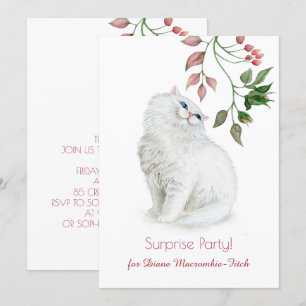Invitación Fiesta de cumpleaños floral del gatito del verde