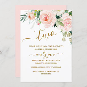 Invitación Fiesta de cumpleaños floral del oro rosado segunda