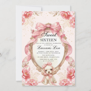 Invitación Fiesta de Cumpleaños Floral Dulce Dieciséis Perro 