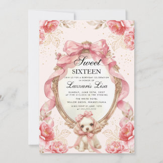 Invitación Fiesta de Cumpleaños Floral Dulce Dieciséis Perro