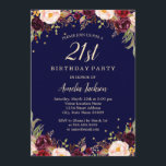 Invitación Fiesta de cumpleaños floral elegante de la marina<br><div class="desc">¡Más invitaciones florales bonitas del cumpleaños en la pequeña tienda de Bayleigh!</div>