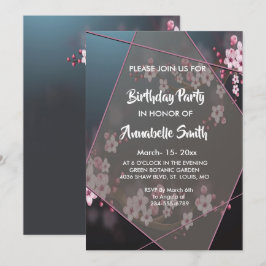 Invitación Fiesta de cumpleaños floral geométrica de cerezo