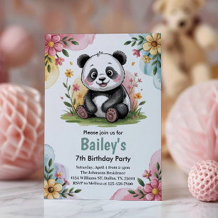 Invitación Fiesta de cumpleaños floral infantil de panda en l