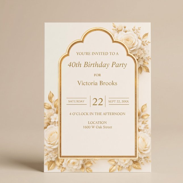Invitación Fiesta de Cumpleaños Floral Marfil y Champán (Subido por el creador)