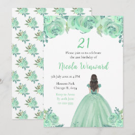 Invitación Fiesta de cumpleaños floral Mint Mint Hair Princes