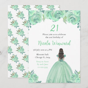Invitación Fiesta de cumpleaños floral Mint Mint Hair Princes