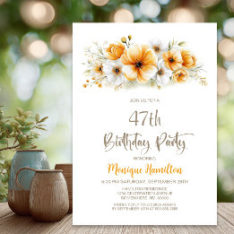 Invitación Fiesta de Cumpleaños Floral Naranja