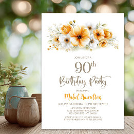 Invitación Fiesta de cumpleaños floral naranja 90