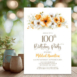 Invitación Fiesta de cumpleaños floral naranja número 100