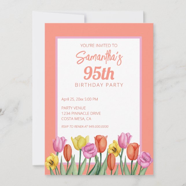 Invitación Fiesta de cumpleaños floral número 95 (Anverso)