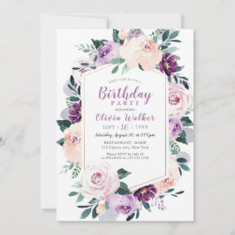 Invitación Fiesta de cumpleaños floral púrpura botánica flore