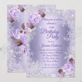 Invitación Fiesta de Cumpleaños Floral Púrpura Invierno Mágic