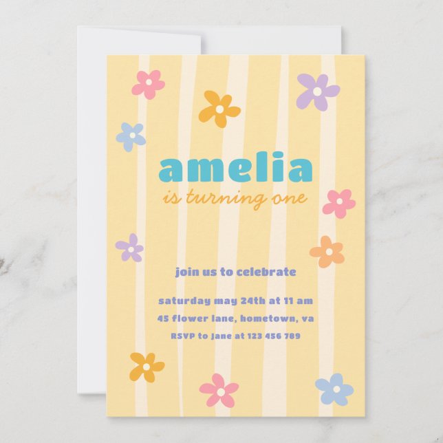 Invitación Fiesta de cumpleaños floral retro (Anverso)