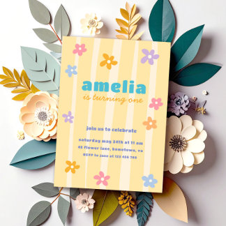 Invitación Fiesta de cumpleaños floral retro