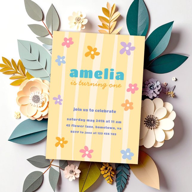 Invitación Fiesta de cumpleaños floral retro (Subido por el creador)