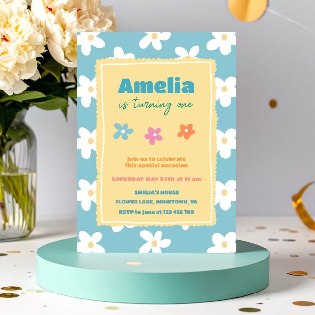 Invitación Fiesta de Cumpleaños Floral Retro Colorida (Subido por el creador)