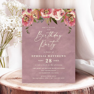 Invitación Fiesta de cumpleaños floral rosa Ophelia Cottageco