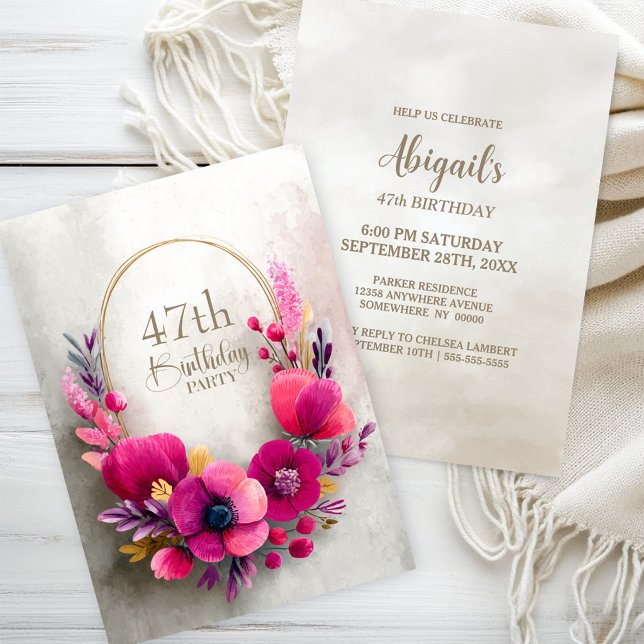 Invitación Fiesta de Cumpleaños Floral Rosa para Cualquier Ed (Subido por el creador)
