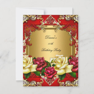 Invitación Fiesta de Cumpleaños Floral Rosa Roja Elegante Cre