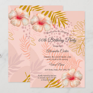 Invitación Fiesta de Cumpleaños Floral Rosa Tropic Hibisco