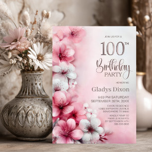 Invitación Fiesta de cumpleaños floral rosa y blanca número 1
