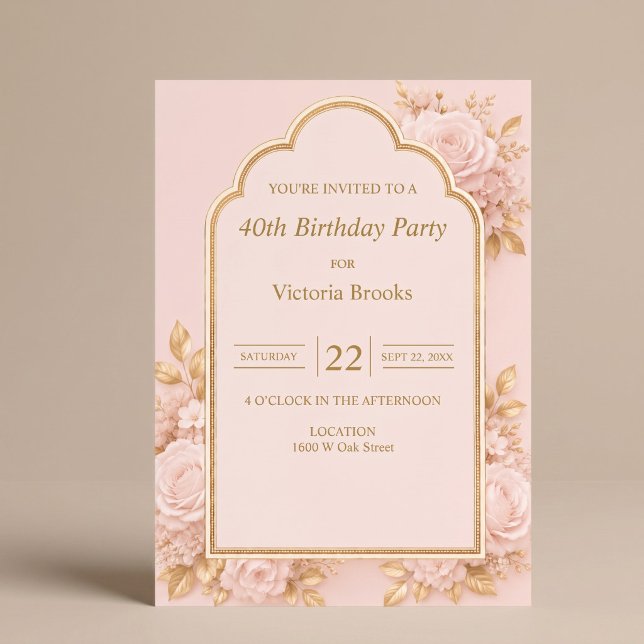 Invitación Fiesta de Cumpleaños Floral Rosa y Dorado (Subido por el creador)