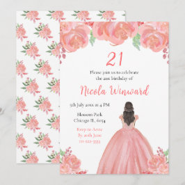 Invitación Fiesta de cumpleaños floral rosada de la princesa 