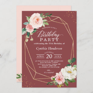 Invitación Fiesta de cumpleaños floral rosada del Rosa de Cin