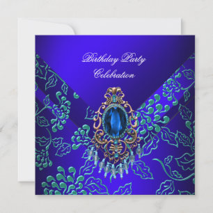 Invitación Fiesta de cumpleaños floral Royal Blue Verde azula