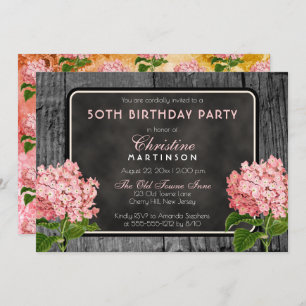 Invitación Fiesta de cumpleaños floral Rustic Wood Chalk Vint