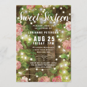 Invitación Fiesta de cumpleaños floral rústica de la luz de