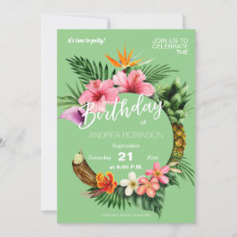 Invitación Fiesta de cumpleaños floral tropical hawaiana verd