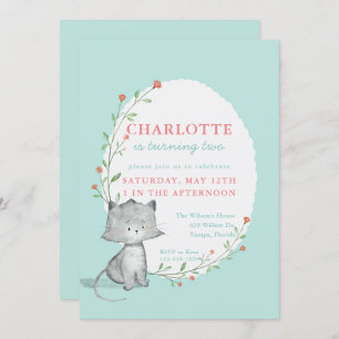 Invitación Fiesta de cumpleaños floral Verde azulada de Kitte