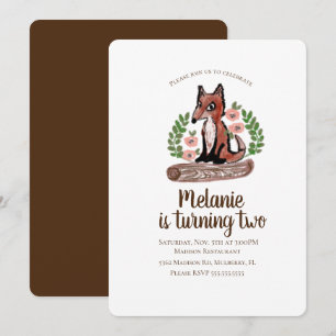 Invitación Fiesta de Cumpleaños Floral Zorro Rústico del Bosq