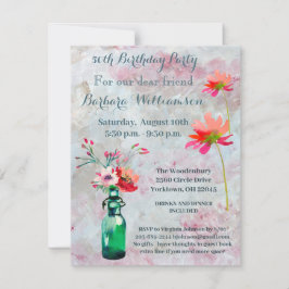 Invitación Fiesta de Cumpleaños Flores de acuarela de cualqui