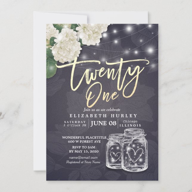 Invitación Fiesta de cumpleaños Flores de cadena Mason Jars (Anverso)