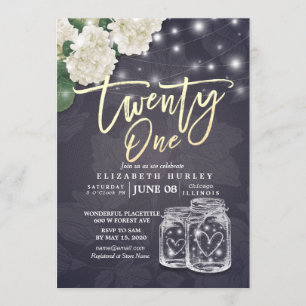 Invitación Fiesta de cumpleaños Flores de cadena Mason Jars