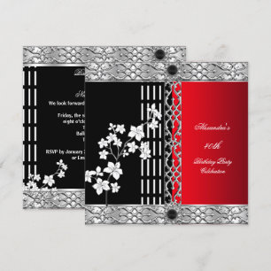Invitación Fiesta de Cumpleaños Flores de Cerezo Rojas Negras